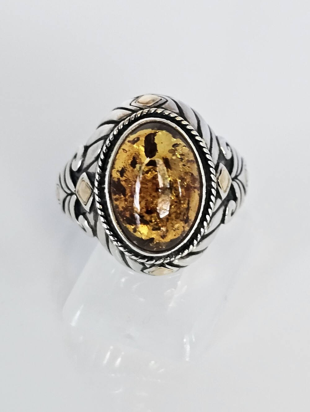 Genuine Robert Manse Amber Ring in 18K & Sterling Silver Size 8!